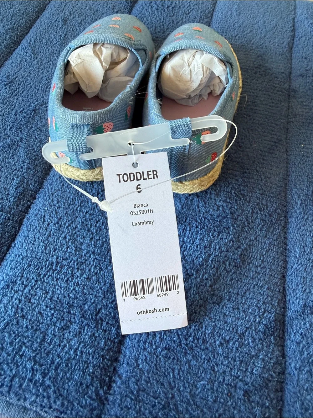 Oskosh Blanca Kids Slip On Shoes Strawberry Print On Denim Fabric Toddler 6 New
